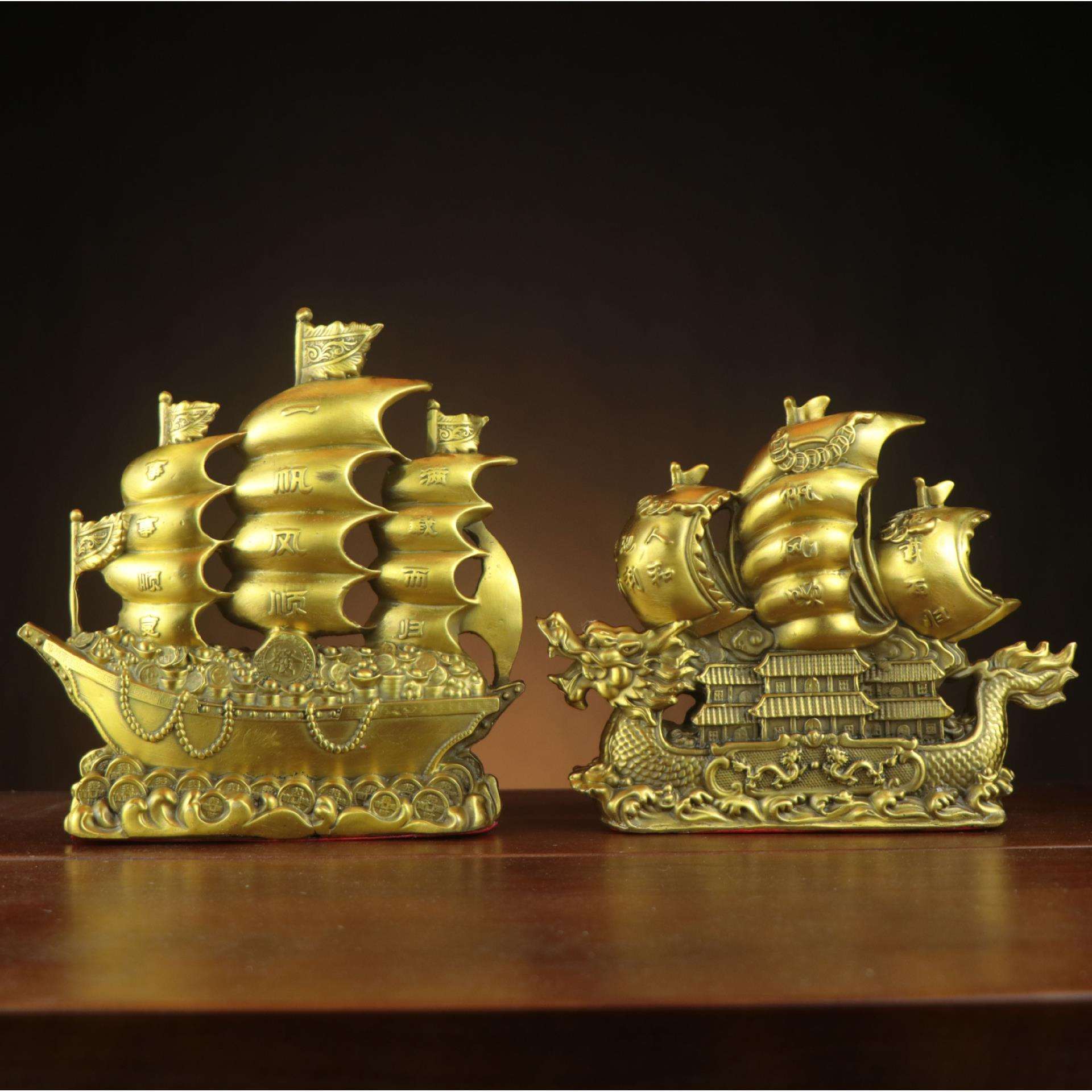 铜龙船摆件一帆风顺满载而归龙头船客厅办公室桌面装饰品工艺品