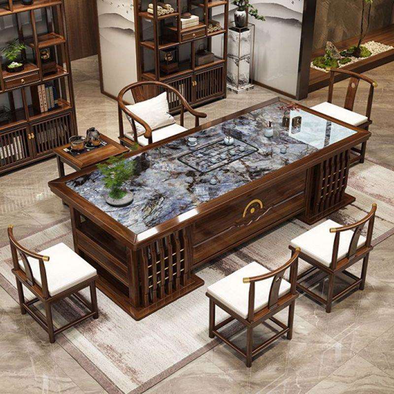 高端岩板实木桌椅组合泡茶家用办公室茶几茶台泡茶桌椅组合套装
