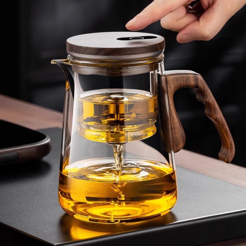 顶壶耐热磁吸飘逸杯全玻璃内胆吸顶式一键过滤冲茶器