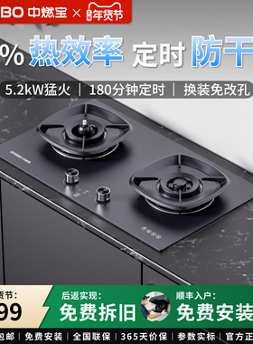 中国燃气中燃宝燃气灶家用双灶台Q6521定时防干烧天然气煤气灶具