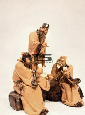 酒公公办公室玄关摆件盆景品湾微雕客厅三人手工陶瓷山石精品酒柜