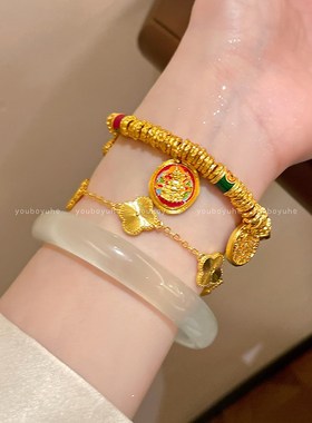 韦雪同款沙金烧蓝珐琅财神s胖福手链女2025新款轻奢高级感大气手