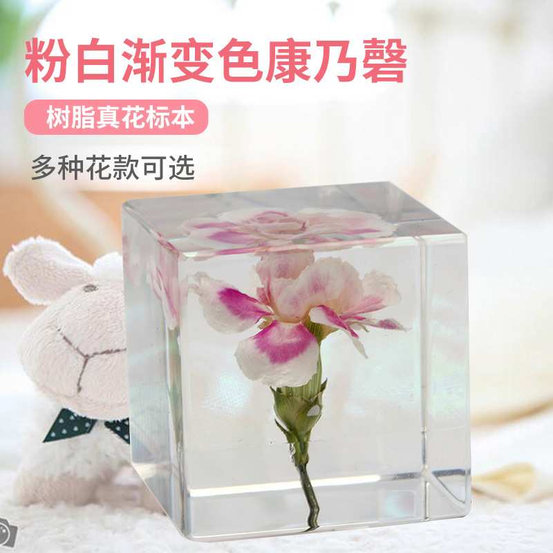 粉白渐变色康乃磬水晶球树脂 多色可选 生日礼品创意树脂小摆件
