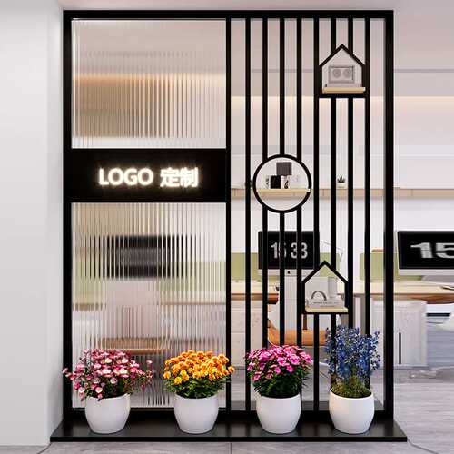 办公室发光logo玻璃屏风假墙公司遮挡铁艺形象墙家用进门玄关隔断