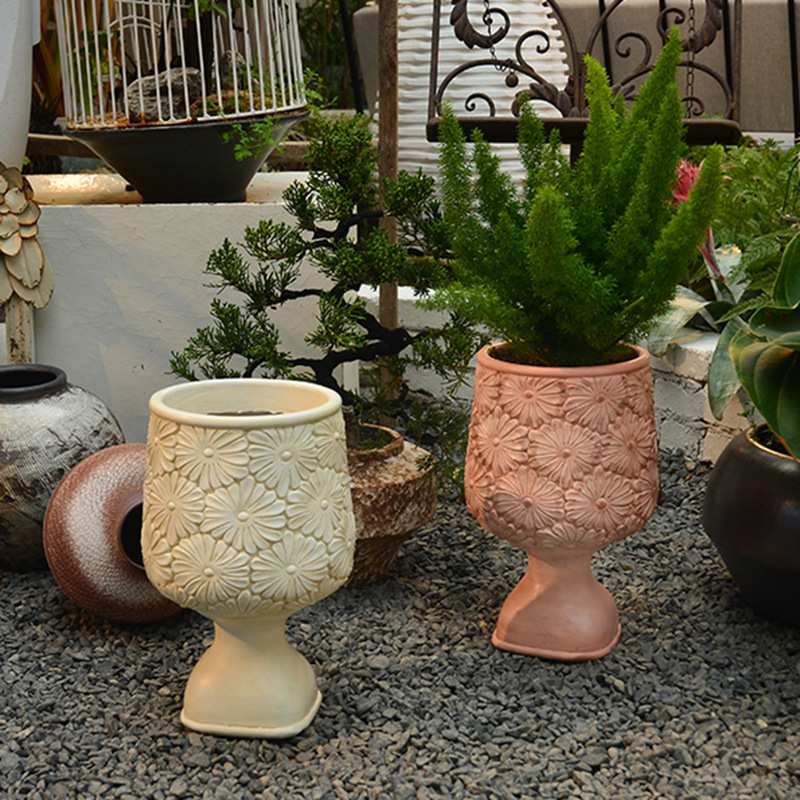 树脂花瓣高脚花盆落地式家庭园艺门口花卉盆栽花盆圆形容器花缸子
