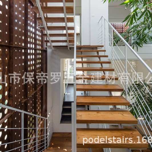 直梯 白色 简约现代风 钢木楼梯护栏 室内家用扶手栏杆