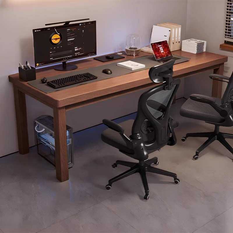 实木腿电脑桌台式家用可放主机去客厅化办公桌双人大桌子工作台