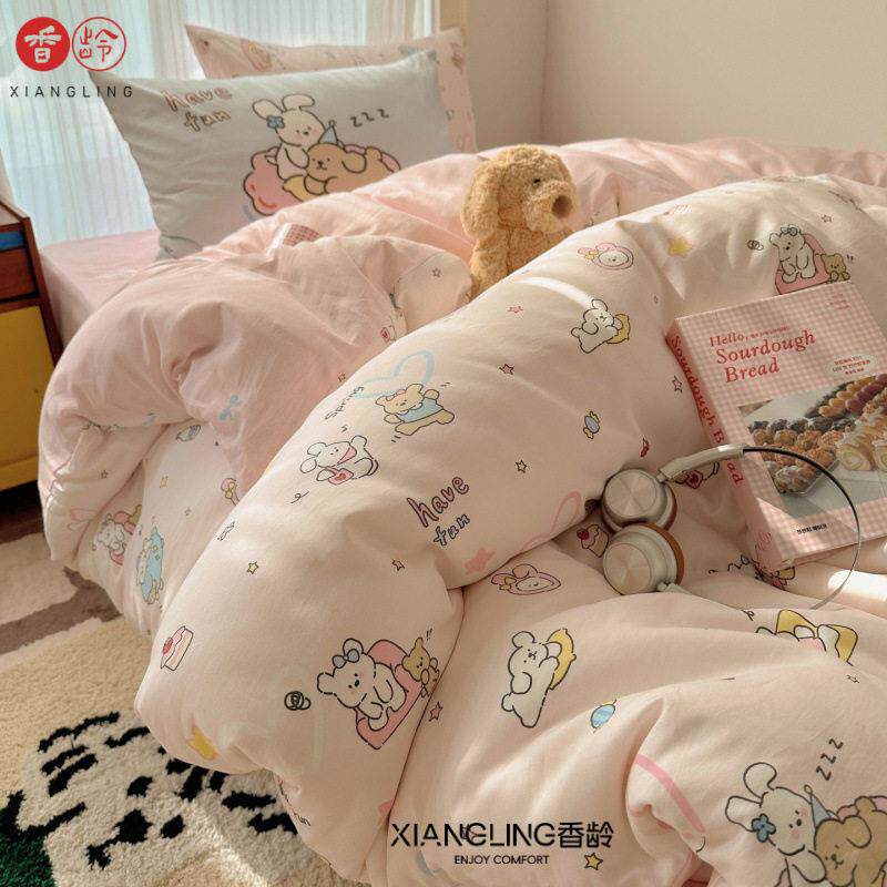 【香龄优品】可爱风全棉卡通混搭印花四件套床被套枕套床上用品