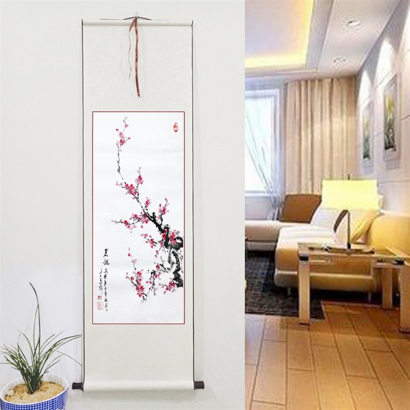 国画梅花实木装裱纯手绘真迹客厅装饰画卷轴装裱画定制卧室水墨画