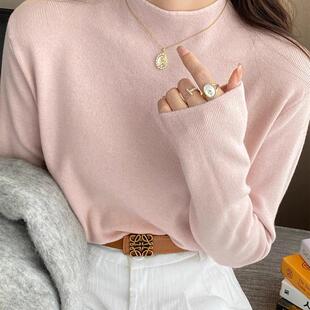 浅粉色半高领打底衫女内搭2025秋冬季新款高级感毛衣修身针织上衣