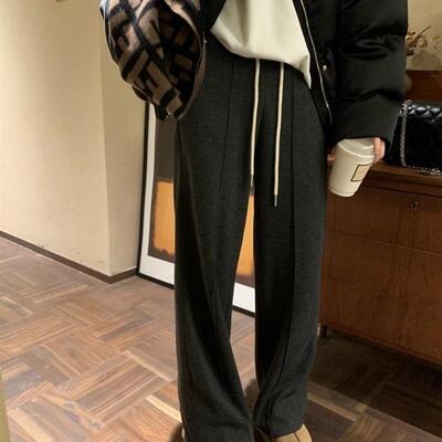 羊毛直筒裤女秋冬2026新款慵懒软糯垂顺高腰阔腿长裤米白色休闲裤