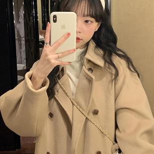 韩系小个子毛呢外套女2025新款秋冬季加厚夹棉呢子中长款大衣风衣