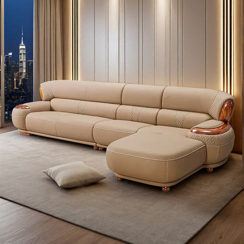新中式乌金木真h皮沙发客厅现代轻奢厚皮实木转角贵妃高档奢华沙