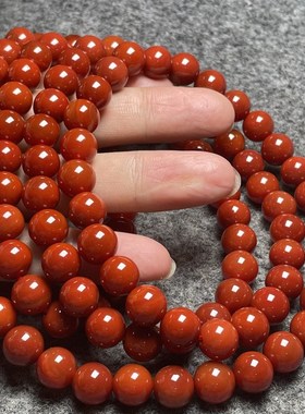 满肉南红玛瑙108颗圆珠手链 九口料柿子红樱桃红W原矿文玩饰