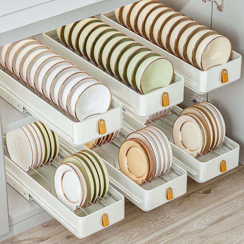 不锈钢抽拉碗碟架厨房水槽下放碗碟盘橱柜内抽屉式拉篮碗架沥水架