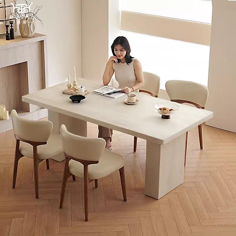 暮奢法式复古洞石岩板餐桌椅组合现代家用设计师样板房中古餐桌