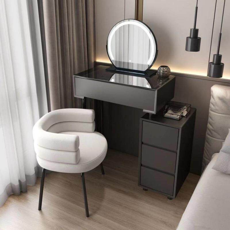 实木小户型化妆台现代简约卧室极简奶油风主卧斗柜一体化妆台黑色