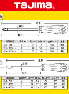 TaJIma/田岛螺丝刀十字梅花一字套装6只装磁性螺丝批改锥起子