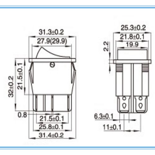 包邮16A 250V 黑色6脚3档船型开关 KCD4 KCD2-203电源开关双刀
