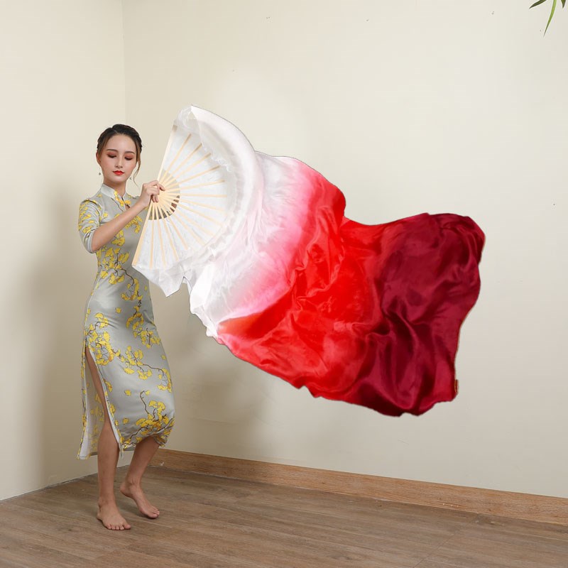 舞蹈缠九州同万疆白渐变大红酒红舞蹈扇跳舞扇真丝加长古典舞绸扇