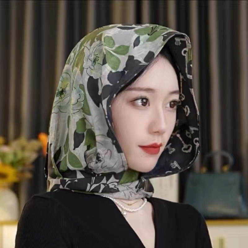 双面防晒连帽头巾女田园风包头夏季户外遮阳丝巾帽一体时尚薄款