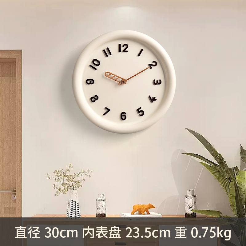 奶油风挂钟现代简约客厅家用挂墙钟表饭厅免打孔新款U2023创意时