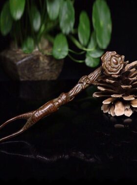 茶道手工壶铜仿古小纯铜人生茶宠如意（参）实心紫叉物件 小摆件