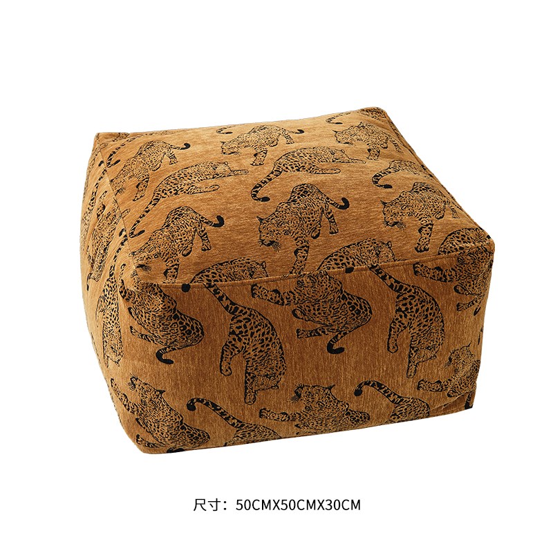 棕色中古风豹子坐墩客厅布艺墩子蒲团客T厅地上懒人沙发