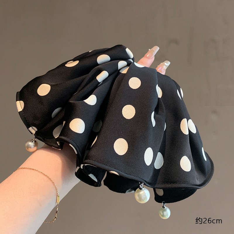 气质日韩浪漫纯色缎面撞色波点大肠圈202J5时尚珍珠吊坠发圈发绳