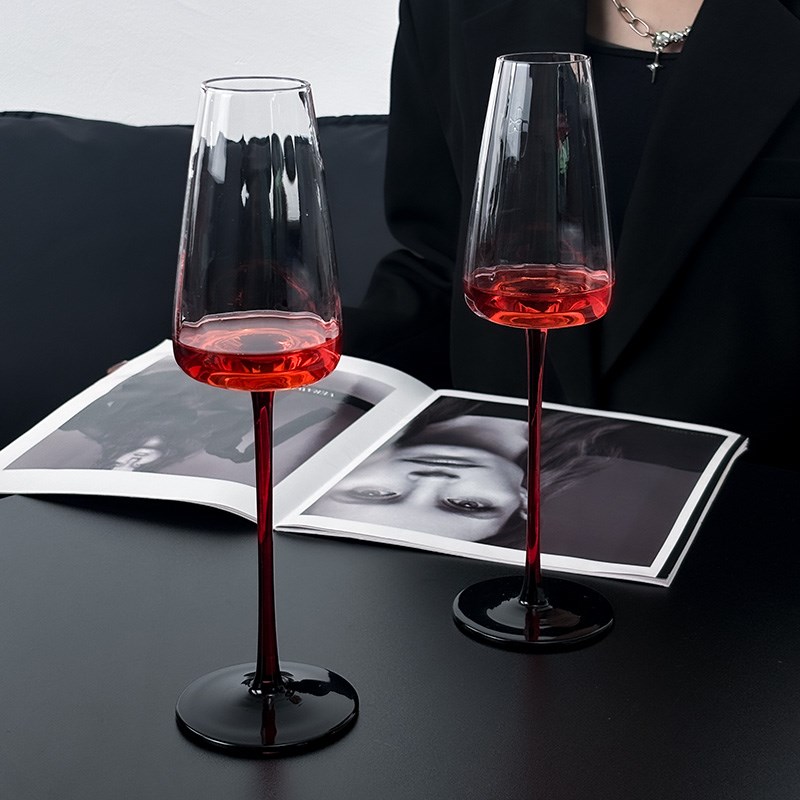 黑领结红酒杯大号家用高脚杯x创意水晶玻璃杯红杆葡萄酒杯条纹欧