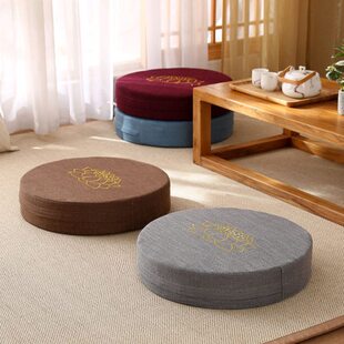 圆形加厚跪垫阳台打坐垫榻榻米拜佛禅修垫飘窗蒲团坐垫垫亚麻布艺