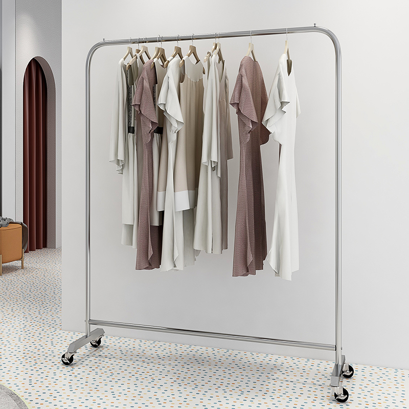 不锈钢晾衣架落地式卧q室内家用阳台凉晒折叠简易挂衣杆移动带轮