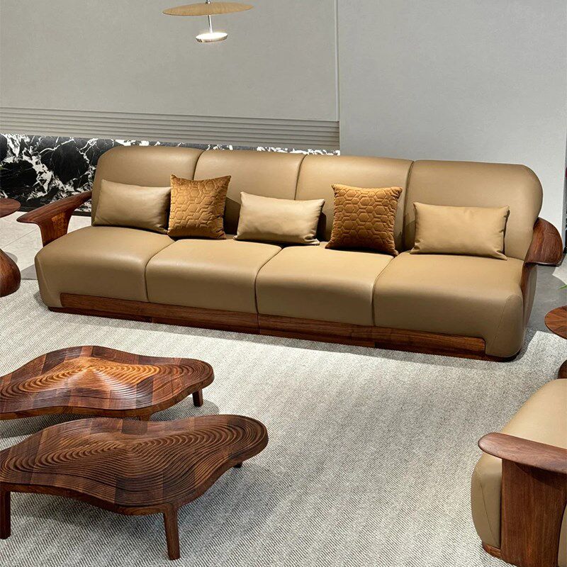 新中式实木沙发轻奢别墅r真皮沙发组合高端黑胡桃木简约三人四人