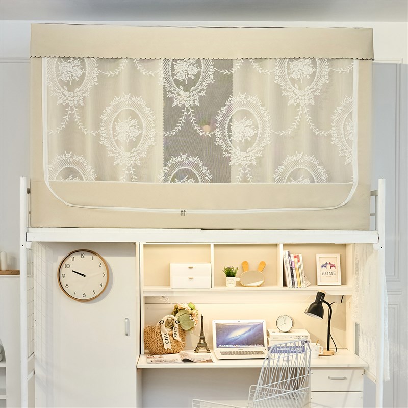 A类纯布料无涂层强遮光床帘蚊帐C一体式加厚学生宿舍上铺帐篷支架