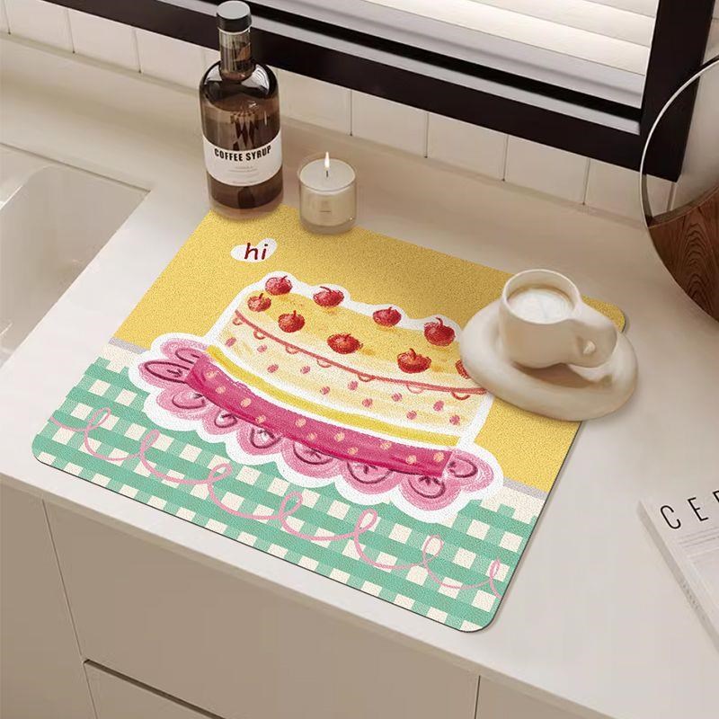 奶油风可爱餐f垫厨房沥水垫洗手台面吸水垫家用防滑餐垫隔热吧台