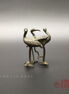 鸟铜三只盖实心置小铜铜茶道 茶茶宠仙鹤铜艺艺微雕仙鹤摆件