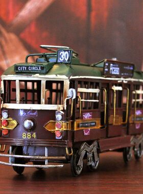 家个性布置模型工业风复古铁皮车中金属摆设欧洲桌面装饰摆件电车