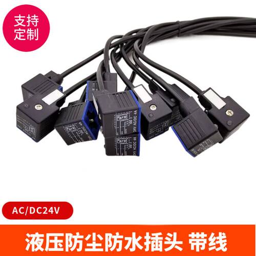 电磁阀液压阀防尘防水带灯带线A型插头AC/DC24V4A一体接线浇筑12v
