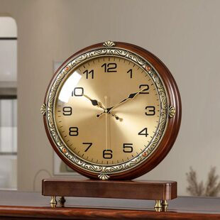 饰大坐钟 钟表石英钟装 新中式 实木座钟复古桌面静音台钟中国风台式