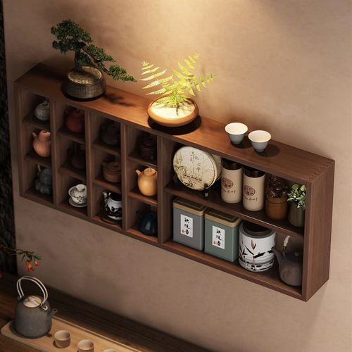 墙上博古架实木多层收纳茶u叶茶杯紫砂壶摆放架多宝阁壁挂式置物