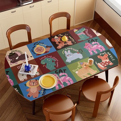 轻奢高级感椭圆形j桌垫2025新款家用免洗餐桌垫可折叠圆桌茶几台