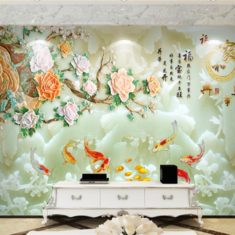 电视背景墙瓷砖客厅3D仿玉x石浮雕微晶石现代简约沙发背景墙壁画