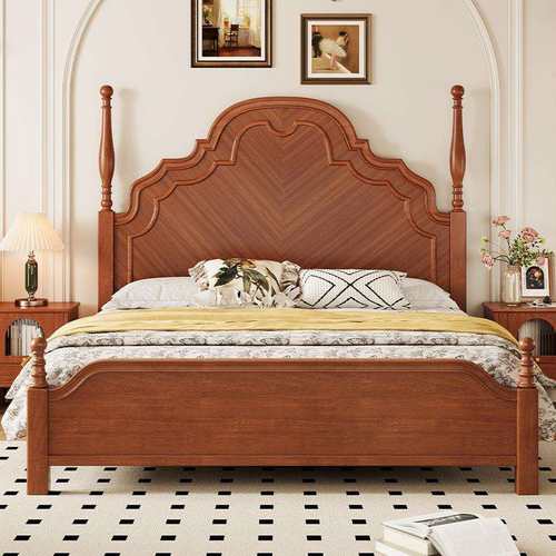 中古风安娜大床一米五实木床架气压高箱储物木床家用床双人实木床