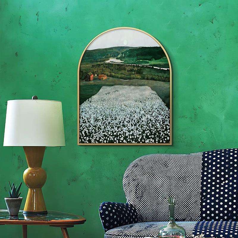 北欧莫奈睡莲餐边柜装饰画摆画餐厅卧室拱形挂画轻奢法式复古