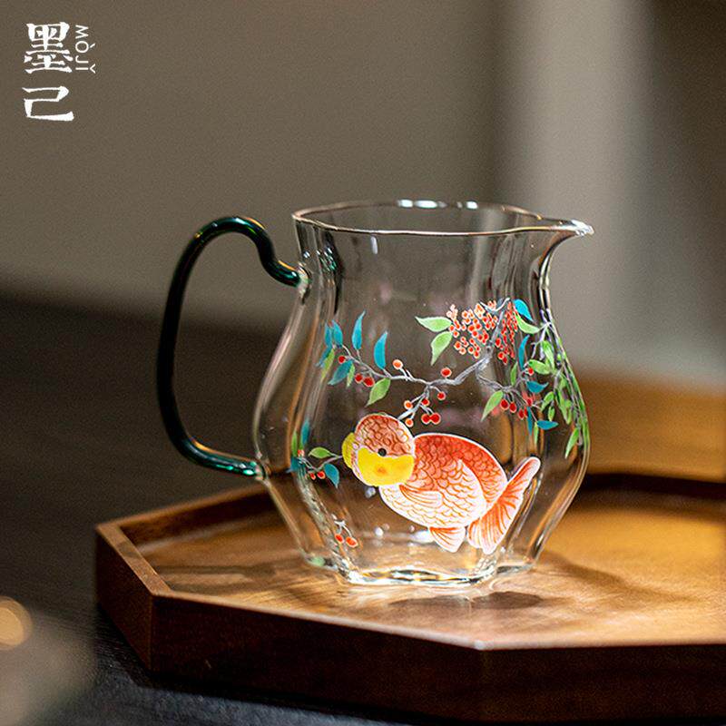 墨己瑞璃玻璃瓜棱手把公道杯家用高颜值兰寿分茶器茶道配件茶海