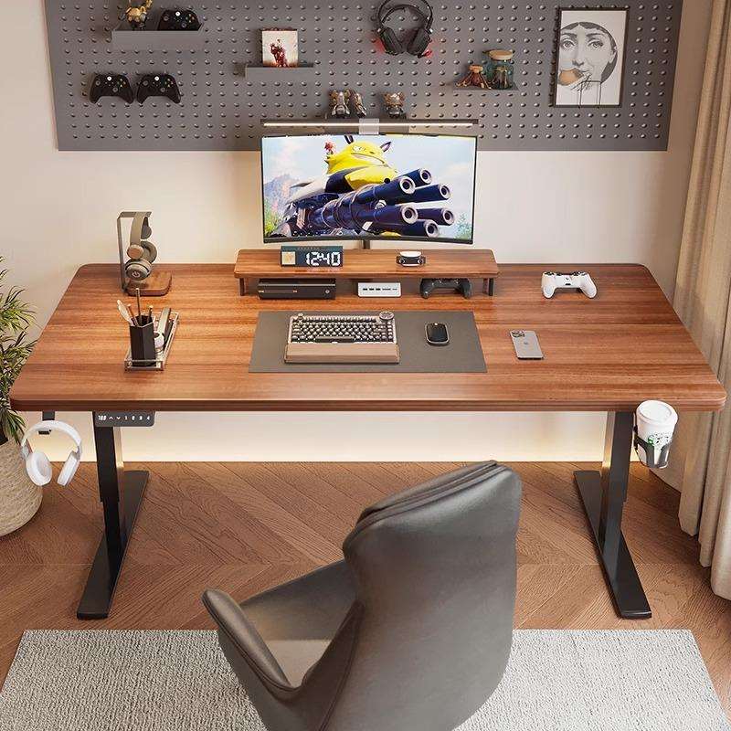 实木电动升降桌书桌智能家用办公桌电竞桌可升降桌子工作台北欧风