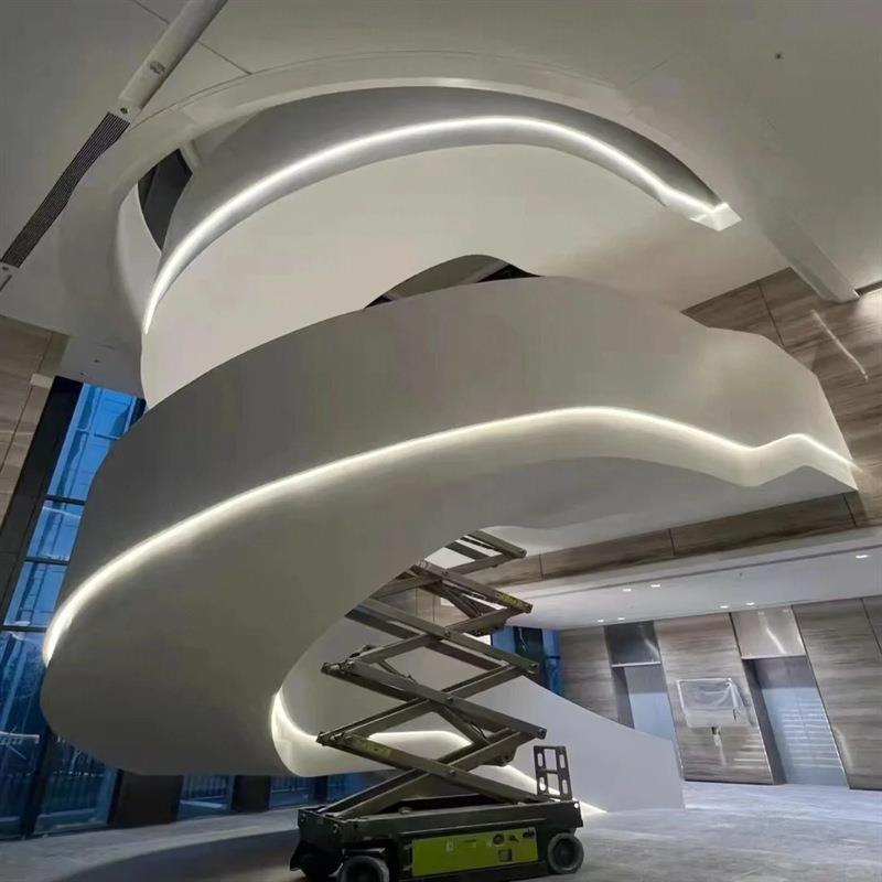 GRG旋转楼梯扶梯拦河GRC异形木艺构件设计grg石增强膏板天花吊顶