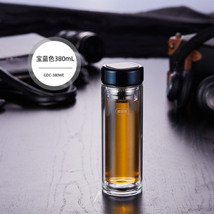 思乐得双层隔热玻璃杯男商务带滤网家用办公G泡茶杯水杯380WK420W