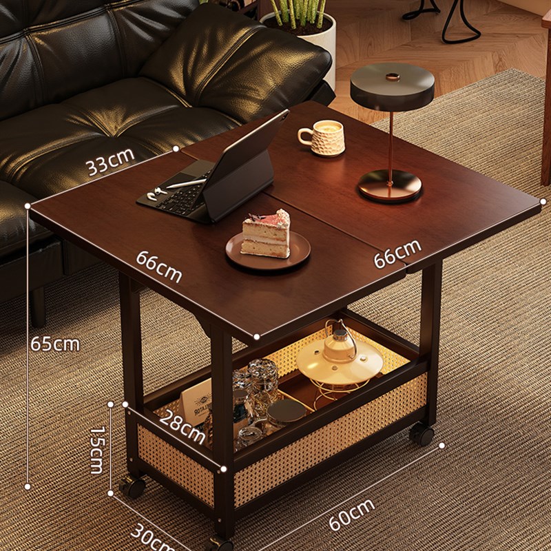 实木边几可移动茶几家用折叠餐桌沙发边柜L可伸缩小型推车客厅桌