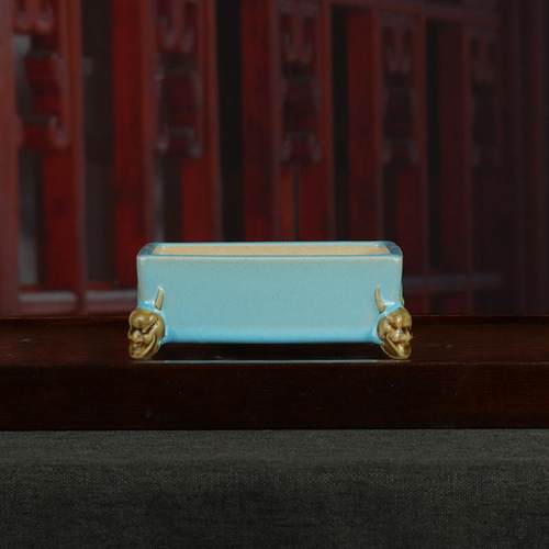 张治诚釉水紫砂花盆长方形多肉文竹简约盆景盆创意轻奢花盆YS60